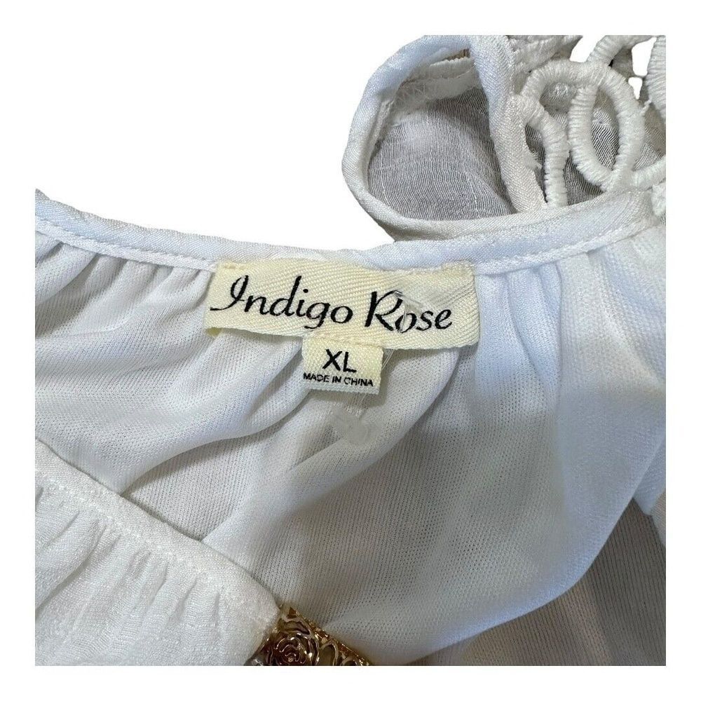 Indigo Rose Womens Dress White Bell Sleeve Mini Shift Boho Lattice Sleeve XL New - Picture 8 of 11